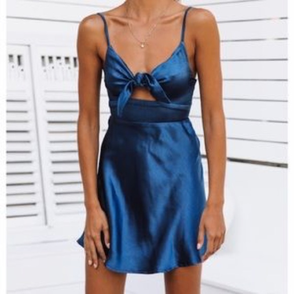 Satin Blue Tie-Front Dress